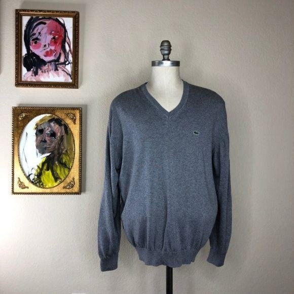 Lacoste V Neck Sweater Pullover Men's Logo Gator - Picture 2 of 4